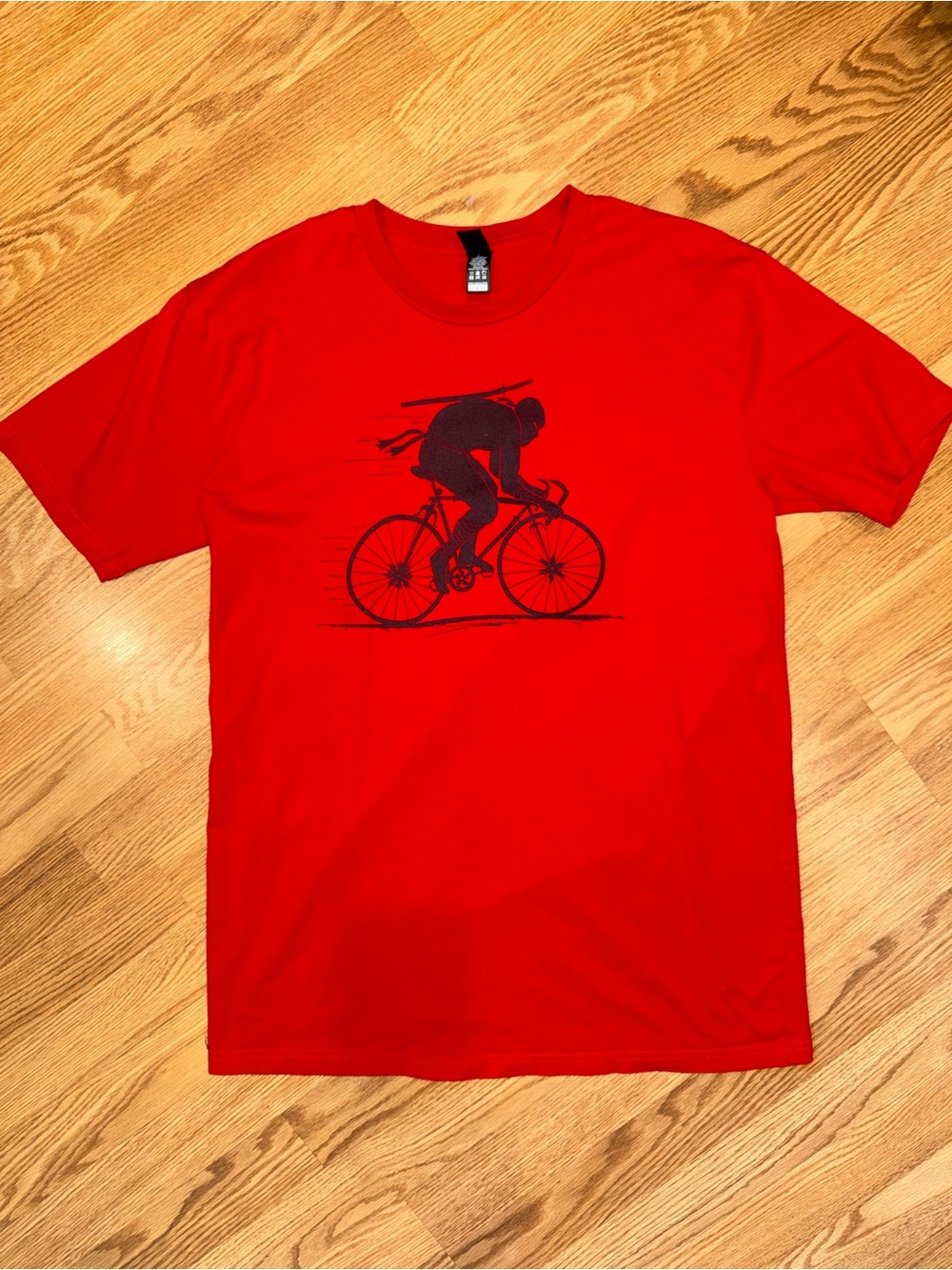 Ninja on Bike as color Tshirt Red size Large